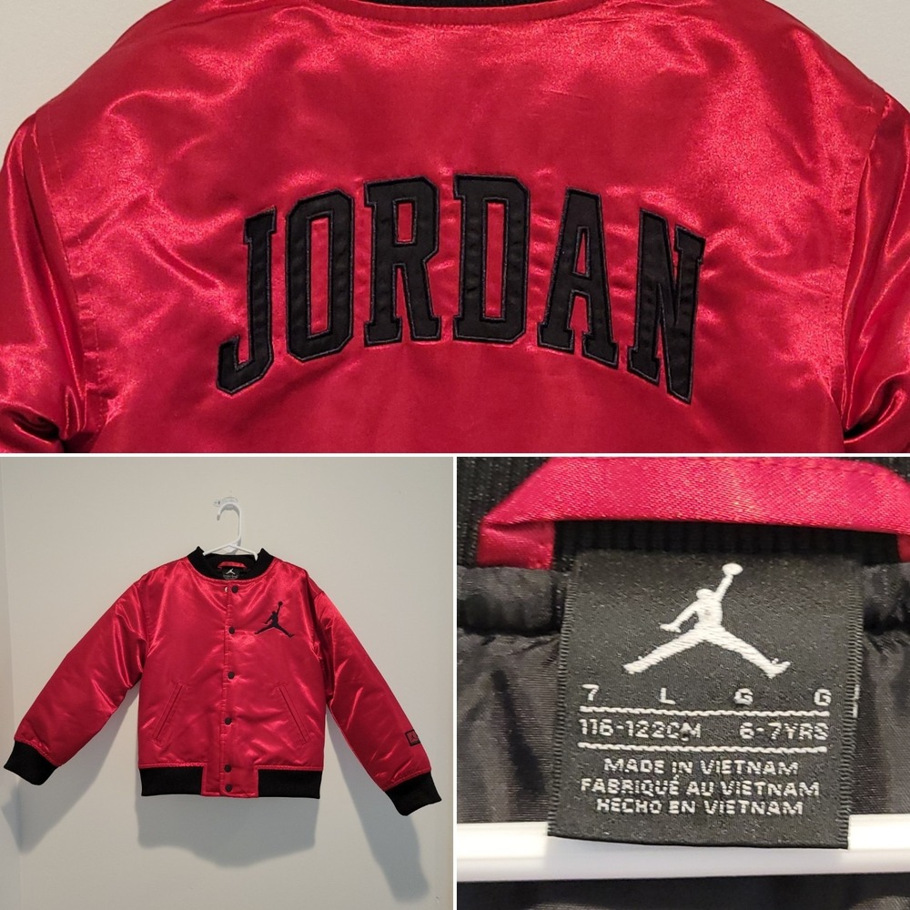 Michael Jordan Jumpman Youth L 6-7 YRS Red Satin‎ Varsity Bomber Jacket Snaps